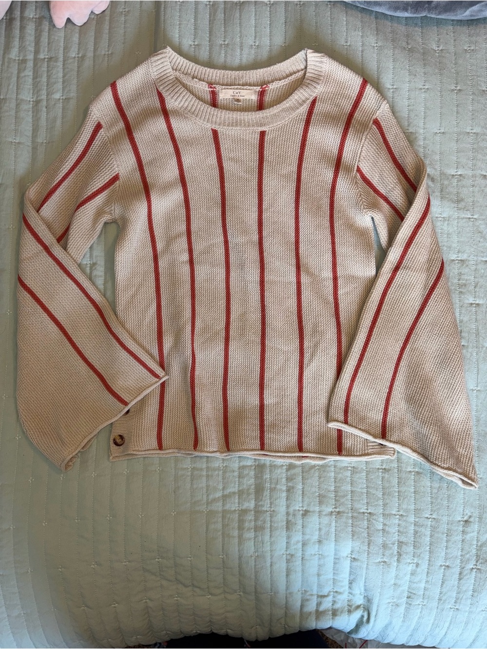 Chelsea & Violet Cream Sweater with Red Stripes